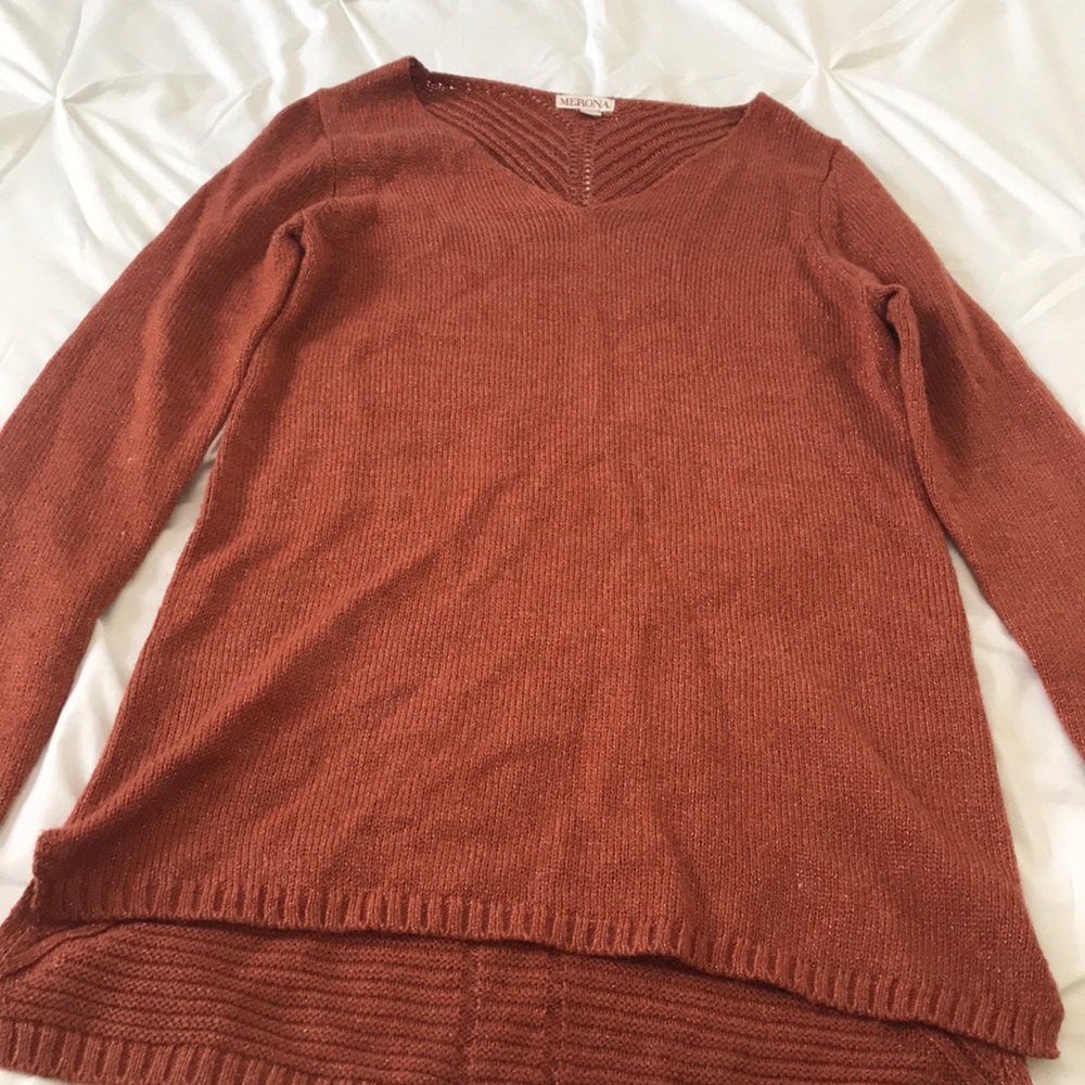 Long orange knit sweater